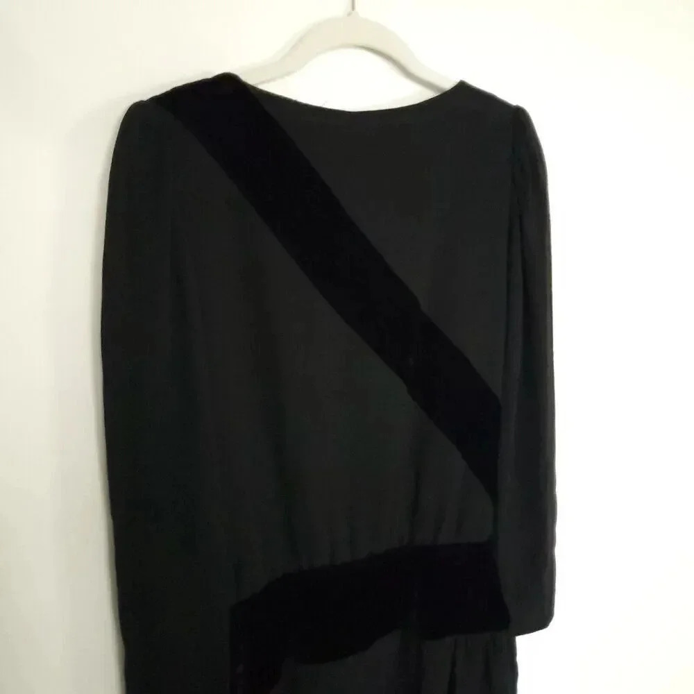 Valentino Boutique Vintage Dress Black Sz 38 US 4 Velvet & Wool Long Sleeves - Picture 14 of 16